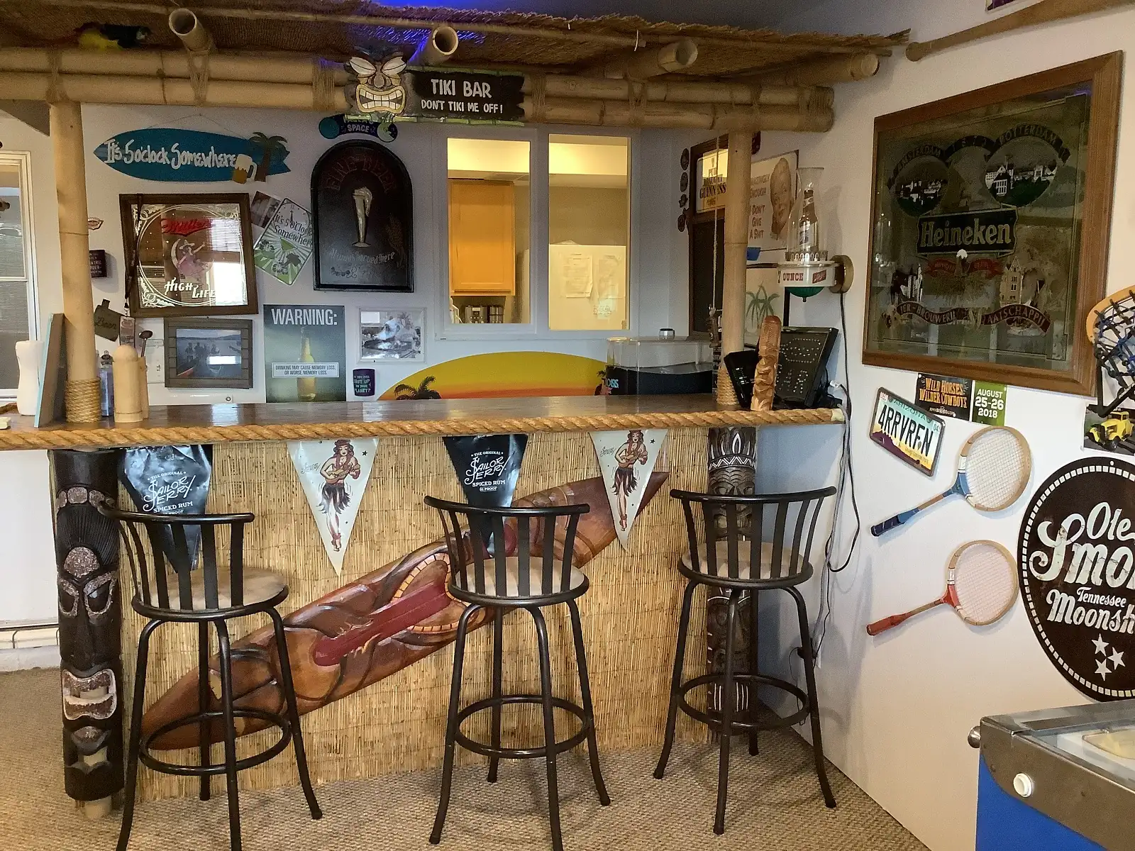 side view of the house's tiki bar